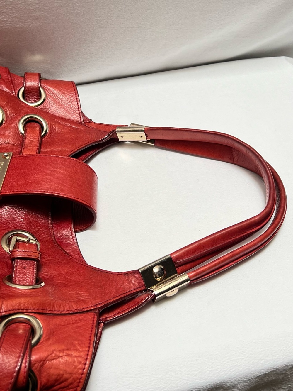 Authentic Red Leather Jimmy Choo Buckle Shoulder Bag With Dust Bag - Picture 8 of 15